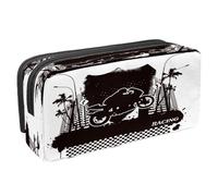 VAPOKF Pencil Case Pen Bag Student Stationery Pouch with Zipper for Boys Girls School & Office Supplies, Grunge Motorbike and Racing Banner