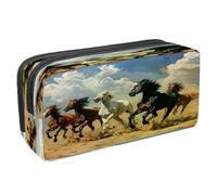 VAPOKF Pencil Case Pen Bag Student Stationery Pouch with Zipper for Boys Girls School & Office Supplies, Horses Galloping in The Desert