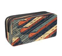 VAPOKF Pencil Case Pen Bag Student Stationery Pouch with Zipper for Boys Girls School & Office Supplies, Vintage Train on Railway