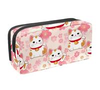 VAPOKF Pencil Case Pen Bag Student Stationery Pouch with Zipper for Boys Girls School & Office Supplies, Maneki Neko Cats Pink Cherry