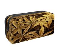 VAPOKF Pencil Case Pen Bag Student Stationery Pouch with Zipper for Boys Girls School & Office Supplies, Gold Hemp Leave