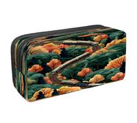 VAPOKF Pencil Case Pen Bag Student Stationery Pouch with Zipper for Boys Girls School & Office Supplies, Train on Railway with Lush Tree