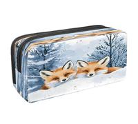 VAPOKF Pencil Case Pen Bag Student Stationery Pouch with Zipper for Boys Girls School & Office Supplies, Foxes Hides on The Snow