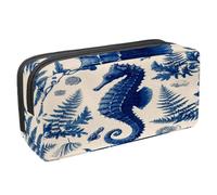 VAPOKF Pencil Case Pen Bag Student Stationery Pouch with Zipper for Boys Girls School & Office Supplies, Seahorse Shells Leaves
