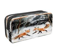 VAPOKF Pencil Case Pen Bag Student Stationery Pouch with Zipper for Boys Girls School & Office Supplies, Little Foxes on Snow