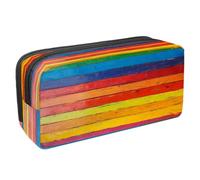 VAPOKF Pencil Case Pen Bag Student Stationery Pouch with Zipper for Boys Girls School & Office Supplies, Wooden Board Rainbow Color
