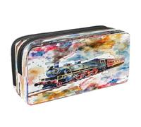 VAPOKF Pencil Case Pen Bag Student Stationery Pouch with Zipper for Boys Girls School & Office Supplies, Watercolor Train on Railway