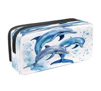 VAPOKF Pencil Case Pen Bag Student Stationery Pouch with Zipper for Boys Girls School & Office Supplies, Three Watercolor Dolphins