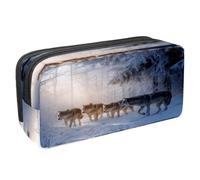 VAPOKF Pencil Case Pen Bag Student Stationery Pouch with Zipper for Boys Girls School & Office Supplies, Wolves on Cold Forest