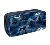 VAPOKF Pencil Case Pen Bag Student Stationery Pouch with Zipper for Boys Girls School & Office Supplies, Deers and Eagles on Night Forest