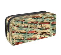 VAPOKF Pencil Case Pen Bag Student Stationery Pouch with Zipper for Boys Girls School & Office Supplies, Watercolor Train on Railway