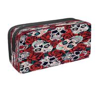 VAPOKF Pencil Case Pen Bag Student Stationery Pouch with Zipper for Boys Girls School & Office Supplies, Day of The Dead Sugar Skulls Red Rose
