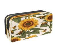 VAPOKF Pencil Case Pen Bag Student Stationery Pouch with Zipper for Boys Girls School & Office Supplies, Honey Bees on Sunflower