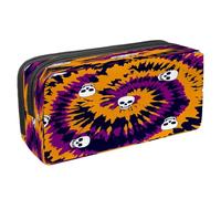 VAPOKF Pencil Case Pen Bag Student Stationery Pouch with Zipper for Boys Girls School & Office Supplies, Tie Dye Spiral with Skull