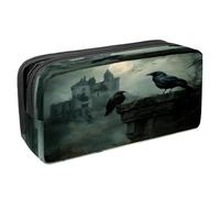VAPOKF Pencil Case Pen Bag Student Stationery Pouch with Zipper for Boys Girls School & Office Supplies, Halloween Abandoned Castle Crows