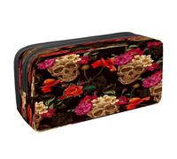 VAPOKF Pencil Case Pen Bag Student Stationery Pouch with Zipper for Boys Girls School & Office Supplies, Dead Skulls with Flowers
