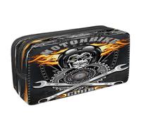 VAPOKF Pencil Case Pen Bag Student Stationery Pouch with Zipper for Boys Girls School & Office Supplies, Vintage Motorbike Skull