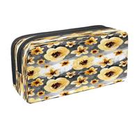 VAPOKF Pencil Case Pen Bag Student Stationery Pouch with Zipper for Boys Girls School & Office Supplies,Yellow Daisy Flower on Stripe