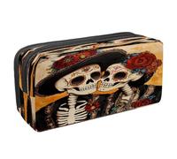 VAPOKF Pencil Case Pen Bag Student Stationery Pouch with Zipper for Boys Girls School & Office Supplies, Day of The Dead Skull Skeleton Couple
