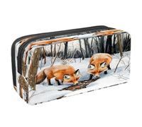 VAPOKF Pencil Case Pen Bag Student Stationery Pouch with Zipper for Boys Girls School & Office Supplies, Foxes on Cold Snow Forest