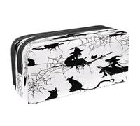 VAPOKF Pencil Case Pen Bag Student Stationery Pouch with Zipper for Boys Girls School & Office Supplies, Halloween Black Cat Witch Spiderweb Silhouette