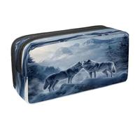 VAPOKF Pencil Case Pen Bag Student Stationery Pouch with Zipper for Boys Girls School & Office Supplies, Two Wolf on Snow Mountain Top