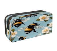 VAPOKF Pencil Case Pen Bag Student Stationery Pouch with Zipper for Boys Girls School & Office Supplies, Honey Bees White Hibiscus