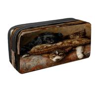 VAPOKF Pencil Case Pen Bag Student Stationery Pouch with Zipper for Boys Girls School & Office Supplies, Cat Dog Sleep on Sofa