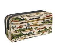 VAPOKF Pencil Case Pen Bag Student Stationery Pouch with Zipper for Boys Girls School & Office Supplies, Trains on Countryside Railway