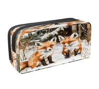 VAPOKF Pencil Case Pen Bag Student Stationery Pouch with Zipper for Boys Girls School & Office Supplies, Foxes on Cold Forest