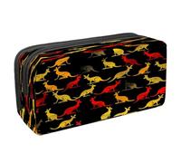 VAPOKF Pencil Case Pen Bag Student Stationery Pouch with Zipper for Boys Girls School & Office Supplies, Red Yellow Kangaroo Silhouette