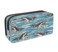 VAPOKF Pencil Case Pen Bag Student Stationery Pouch with Zipper for Boys Girls School & Office Supplies,Dangerous Sharks on Waves Ocean