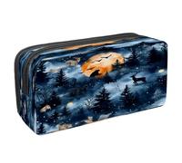 VAPOKF Pencil Case Pen Bag Student Stationery Pouch with Zipper for Boys Girls School & Office Supplies, Wild Animals on Forest Silhouette