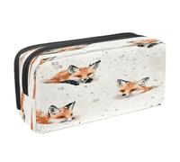 VAPOKF Pencil Case Pen Bag Student Stationery Pouch with Zipper for Boys Girls School & Office Supplies, Playful Foxes Hides on Snow
