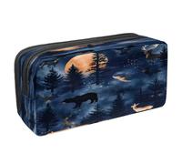 VAPOKF Pencil Case Pen Bag Student Stationery Pouch with Zipper for Boys Girls School & Office Supplies, Wild Forest Animals Silhouette