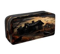 VAPOKF Pencil Case Pen Bag Student Stationery Pouch with Zipper for Boys Girls School & Office Supplies, Abandoned House Black Ravens