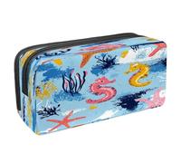 VAPOKF Pencil Case Pen Bag Student Stationery Pouch with Zipper for Boys Girls School & Office Supplies, Cartoon Seahorses Starfish Corals