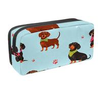 VAPOKF Pencil Case Pen Bag Student Stationery Pouch with Zipper for Boys Girls School & Office Supplies, Dachshunds in Colorful Bandanas