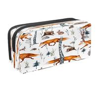VAPOKF Pencil Case Pen Bag Student Stationery Pouch with Zipper for Boys Girls School & Office Supplies, Watercolor Forest Animals Fox Hedgehog Hare Owl