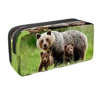 VAPOKF Pencil Case Pen Bag Student Stationery Pouch with Zipper for Boys Girls School & Office Supplies, Brown Bear and Two Cubs