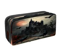 VAPOKF Pencil Case Pen Bag Student Stationery Pouch with Zipper for Boys Girls School & Office Supplies, Dead Tree Abandoned Castle Flying Crows