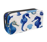 VAPOKF Pencil Case Pen Bag Student Stationery Pouch with Zipper for Boys Girls School & Office Supplies, Blue Seahorses and Shells
