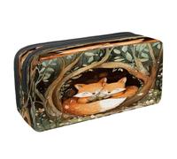 VAPOKF Pencil Case Pen Bag Student Stationery Pouch with Zipper for Boys Girls School & Office Supplies, Foxes on Forest Cave
