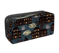 VAPOKF Pencil Case Pen Bag Student Stationery Pouch with Zipper for Boys Girls School & Office Supplies, Halloween Haunted Houses Dead Tree Tombstone