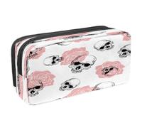 VAPOKF Pencil Case Pen Bag Student Stationery Pouch with Zipper for Boys Girls School & Office Supplies, Gothic Human Skull and Pink Roses