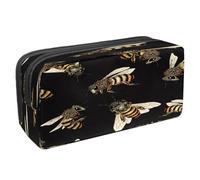 VAPOKF Pencil Case Pen Bag Student Stationery Pouch with Zipper for Boys Girls School & Office Supplies, Bumble Bees Pattern on Black Background