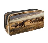 VAPOKF Pencil Case Pen Bag Student Stationery Pouch with Zipper for Boys Girls School & Office Supplies, Horses Galloping on The Prairie