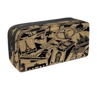 VAPOKF Pencil Case Pen Bag Student Stationery Pouch with Zipper for Boys Girls School & Office Supplies, Vintage Paris Travel Landmark Labels