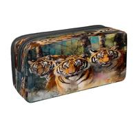 VAPOKF Pencil Case Pen Bag Student Stationery Pouch with Zipper for Boys Girls School & Office Supplies, Three Tigers on Forest