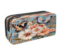 VAPOKF Pencil Case Pen Bag Student Stationery Pouch with Zipper for Boys Girls School & Office Supplies, Butterfly Peony Leave